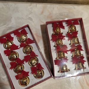Gold Bells with Red Bows Set